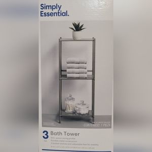 Simply Essential 3 Tier Bath Tower slim space saving, Brushed Nickel metal NIB
